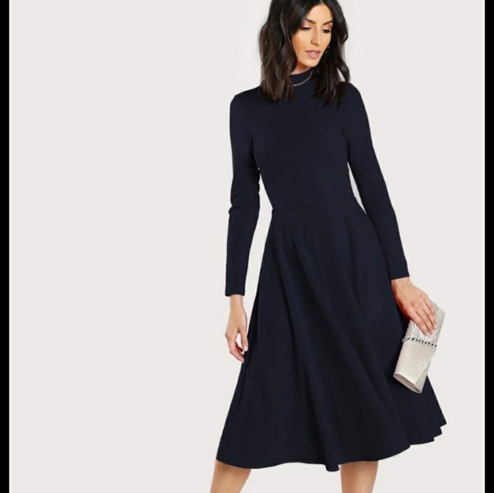 Navy mock neck dress, size SMALL